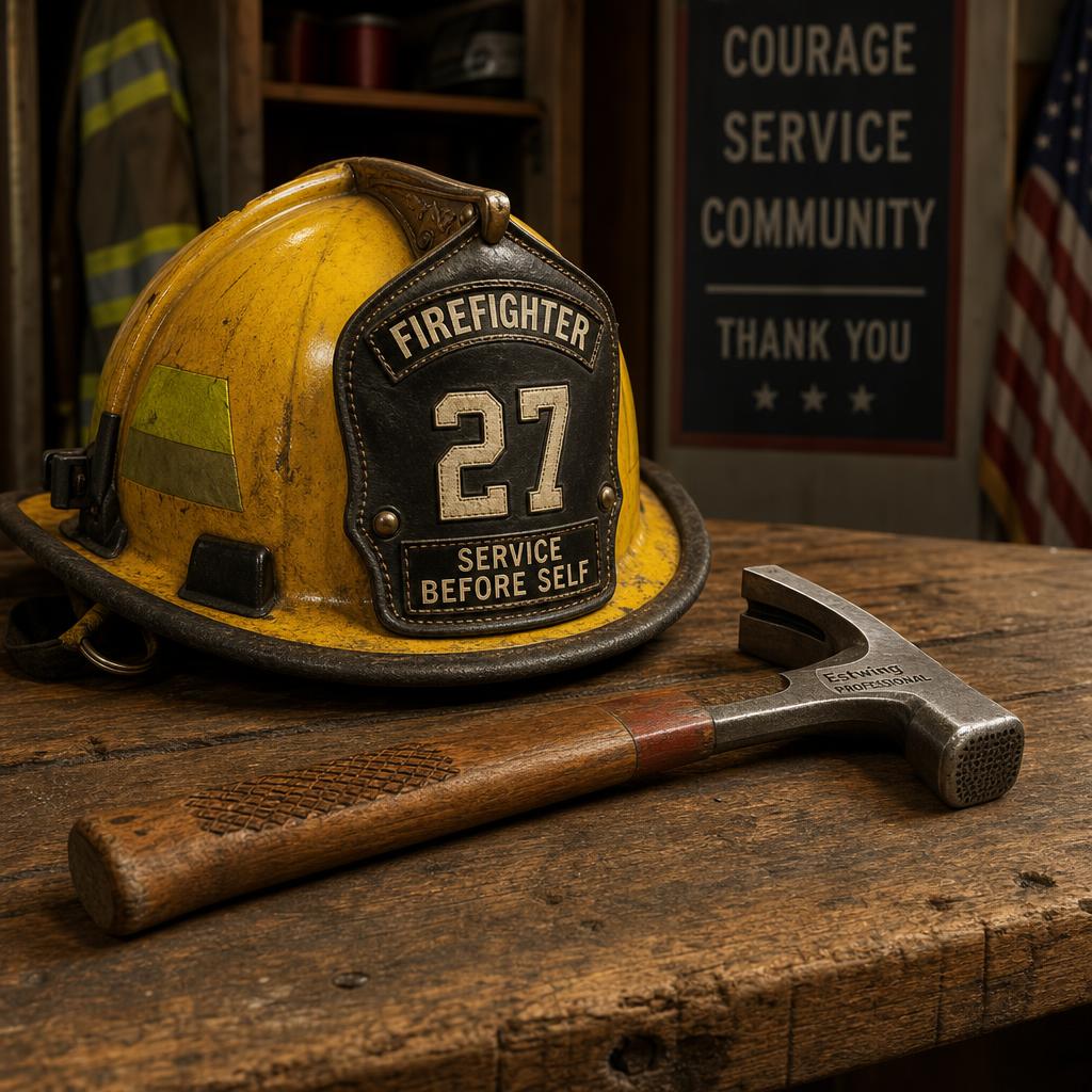 Firefighter helmet and roofing tools